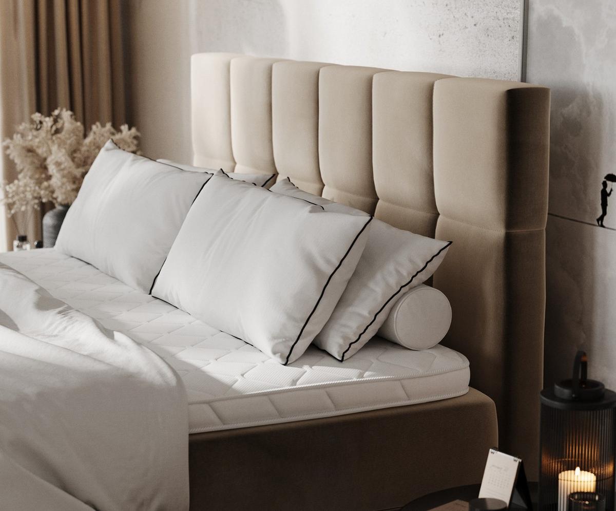 BOXBETT Savio 140/200 cm Taupe im Paros Stoff - Taupe/Schwarz, Holz/Holzwerkstoff (140/200cm) - AltaBeds