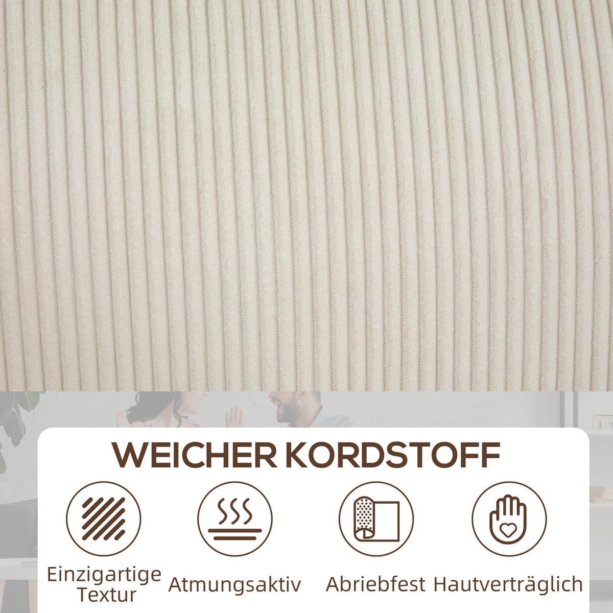 3-SITZER Sofa mit Cordbezug, Wohnzimmersofa mit Federkern, bis 400 kg, Cremeweiß - Creme/Schwarz, Kunststoff/Textil (84/87/227cm) - HOMCOM