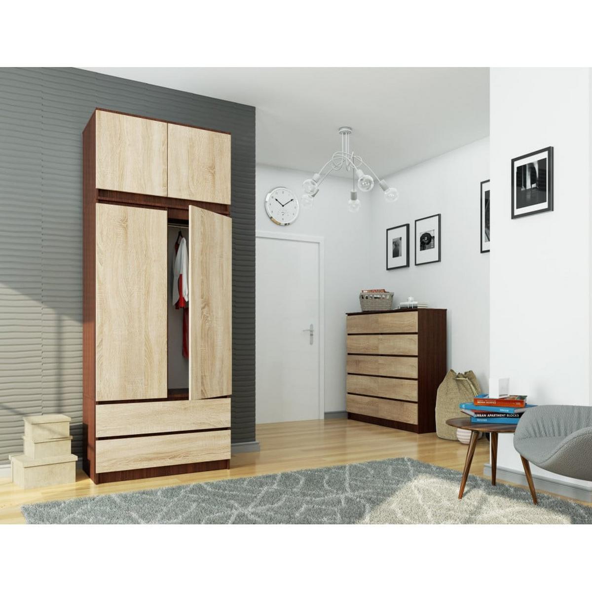 KLEIDERSCHRANK Dunkelbraun, Eiche Sonoma 234/90/51 - Dunkelbraun, Holzwerkstoff (90/234/51cm) - RAUMHIRSCH FURNITURE