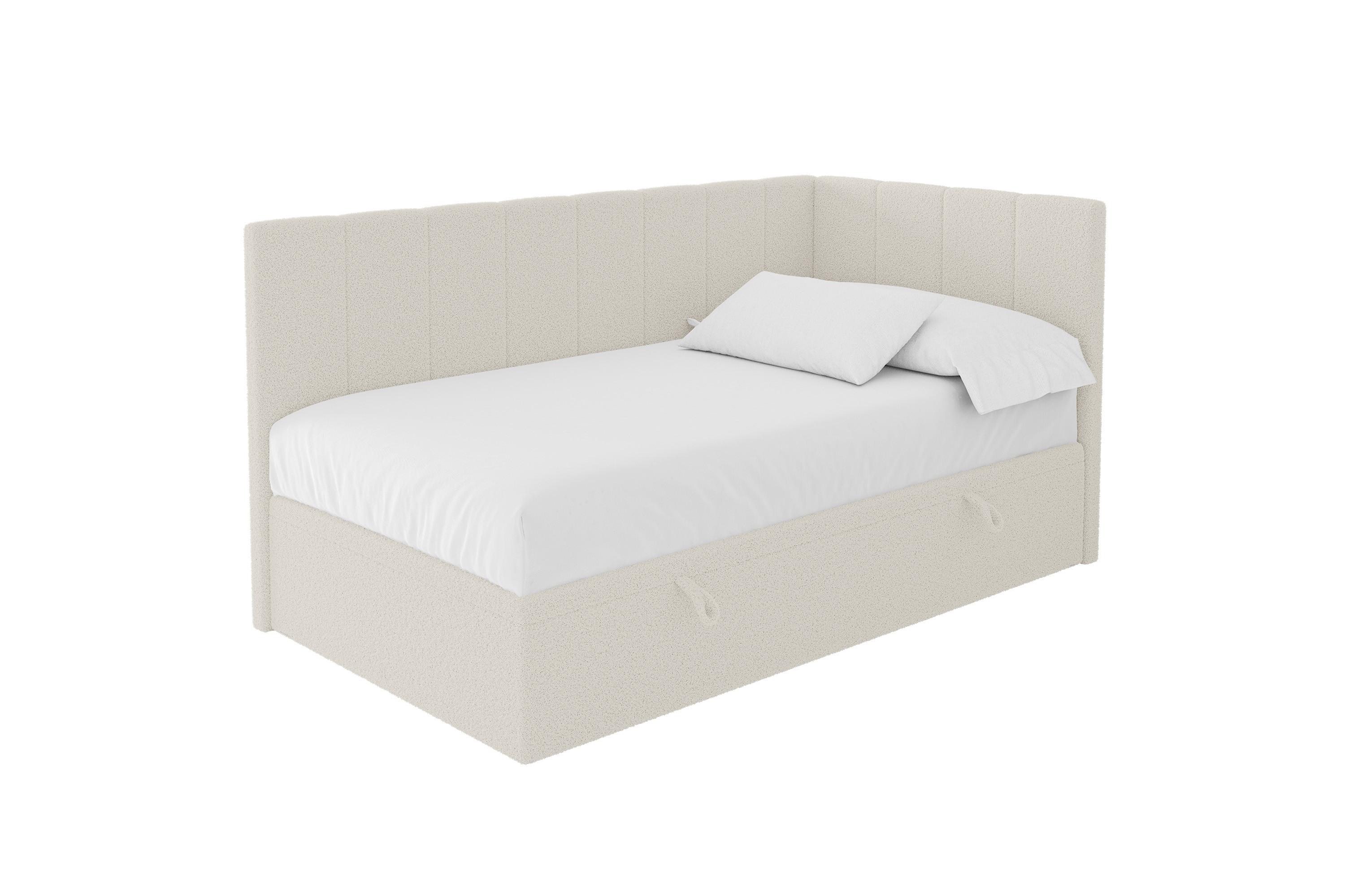 EINZELBETT Jugendbett mit Bettkasten Links, ohne Matratze - LOVY 80x200 Beige - Hellbraun, Holzwerkstoff/Textil (80/200cm) - ALTDECOR