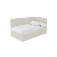 EINZELBETT Jugendbett mit Bettkasten Links, ohne Matratze - LOVY 90x200 Beige - Hellbraun, Holzwerkstoff/Textil (90/200cm) - ALTDECOR