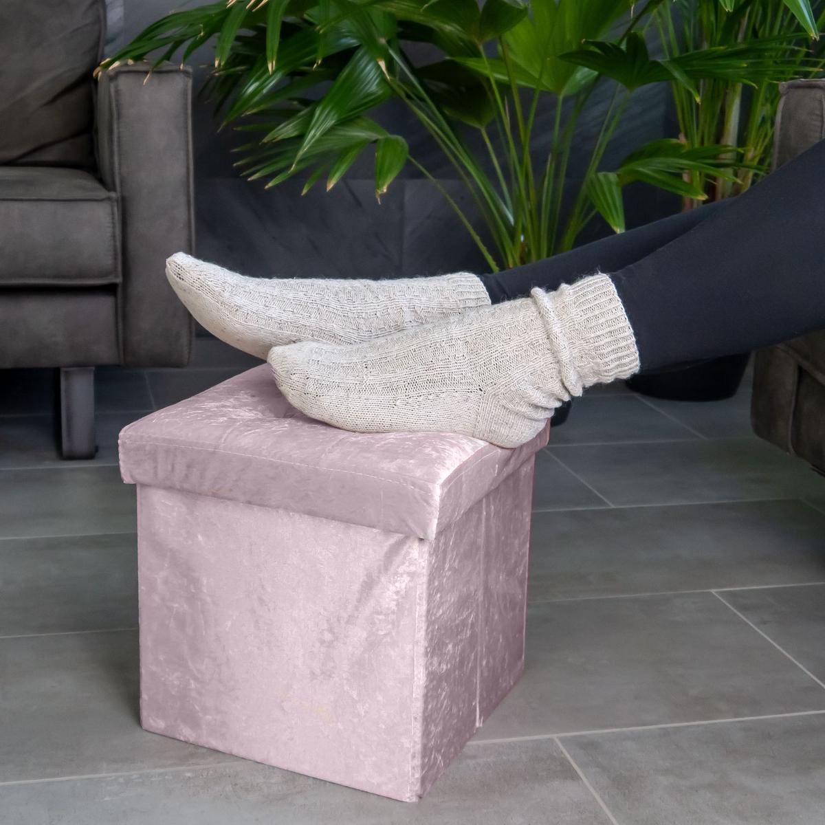 SITZHOCKER Faltbar mit Samtbezug 30/30/30 cm (Rosa) - Rosa, Karton (30/30/30cm) - Intirilife