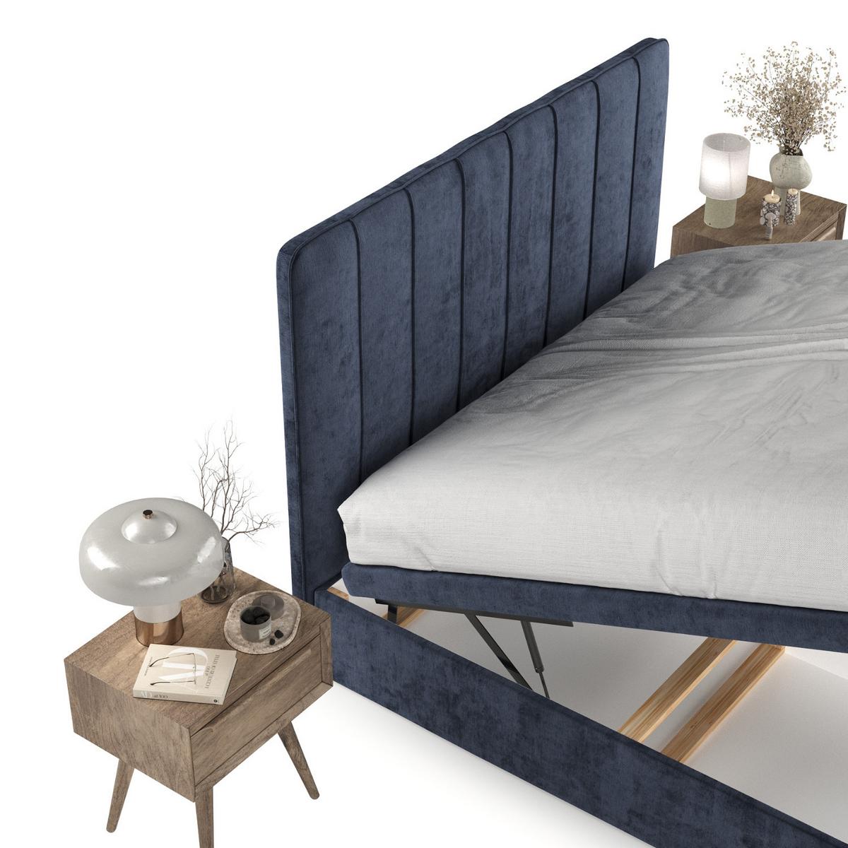 POLSTERBETT Vienna mit Stauraum 120/200 cm Marineblau im Lotta Stoff - Schwarz/Dunkelblau, Holz/Holzwerkstoff (120/200cm) - AltaBeds