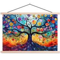 POSTER MIT MAGNETLEISTEN Kunst - Baum des Lebens - Blumen - Hippie Wanddeko 90x60 cm - Dunkelblau, Textil (90/60/0.15cm) - MuchoWow
