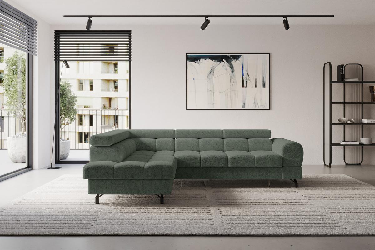 ECKSOFA mit Schlaffunktion Ottomane Links LUMA-L 272x203x70 Grün Velours - Schwarz/Grün, Holzwerkstoff/Kunststoff (272/203cm) - ALTDECOR