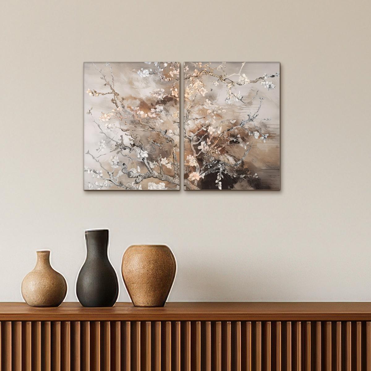 LEINWANDBILD 2er Set Mandelblüte - Abstrakt - Beige 60x40 cm - Beige, Textil (60/40cm) - MuchoWow