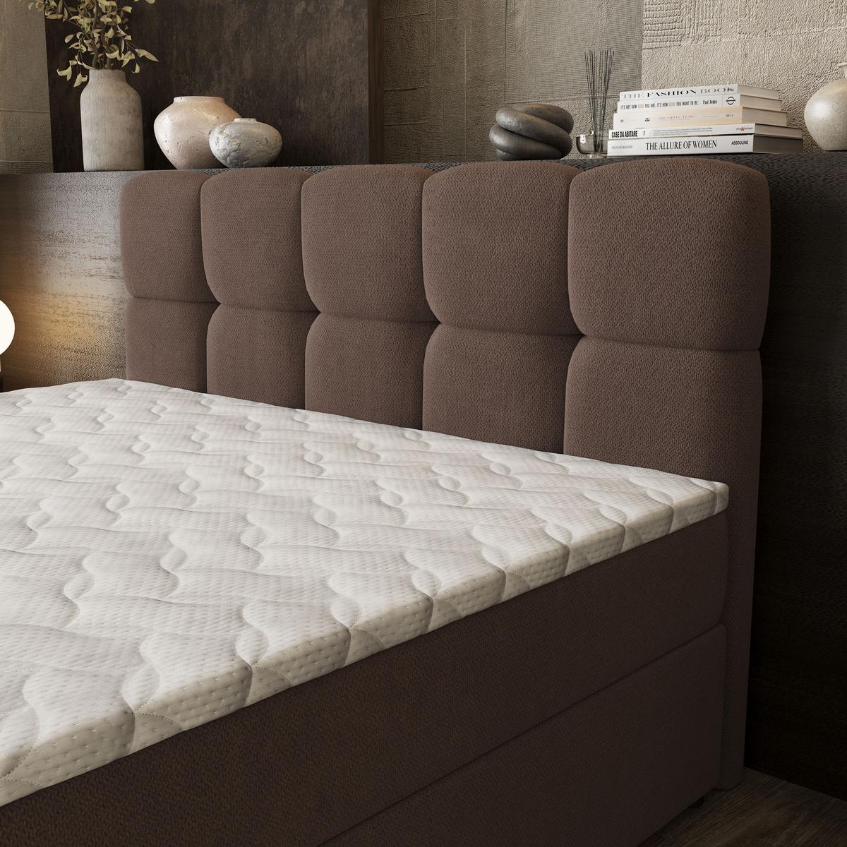 BOXBETT BRUME 200x200 cm mit Matratze und Topper, H2+H3 - Braun - Braun, Holz (200/200cm) - MASSENO