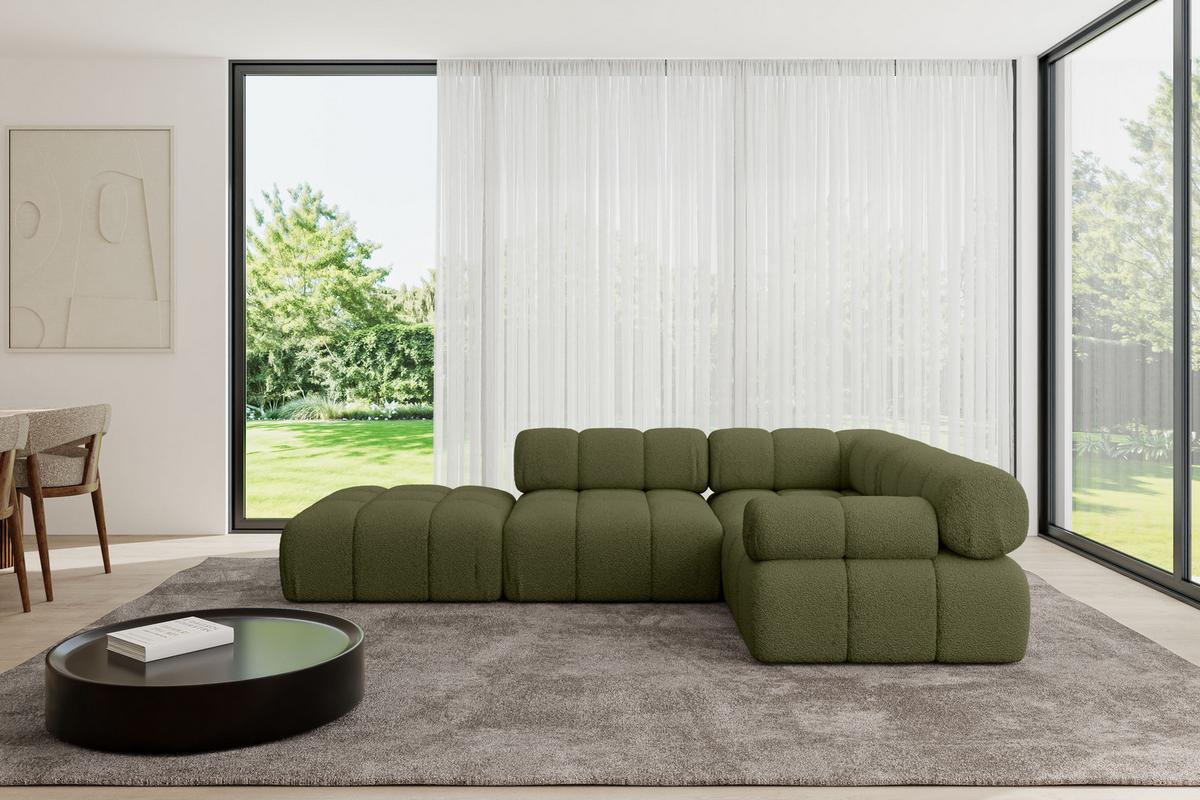 ECKSOFA modulares Sofa Felto-L1 - 285x190x70 cm Grün Bouclé - Grün, Holzwerkstoff/Textil (285/190cm) - ALTDECOR