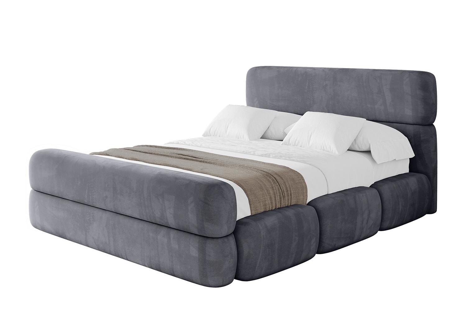 POLSTERBETT mit Bettkasten, Fußteil und Lattenrost, Bett mit Matratze H3/H4 - ELVA-Z 180x200 Dunkelgrau - Dunkelgrau, Holzwerkstoff/Textil (180/200cm) - ALTDECOR