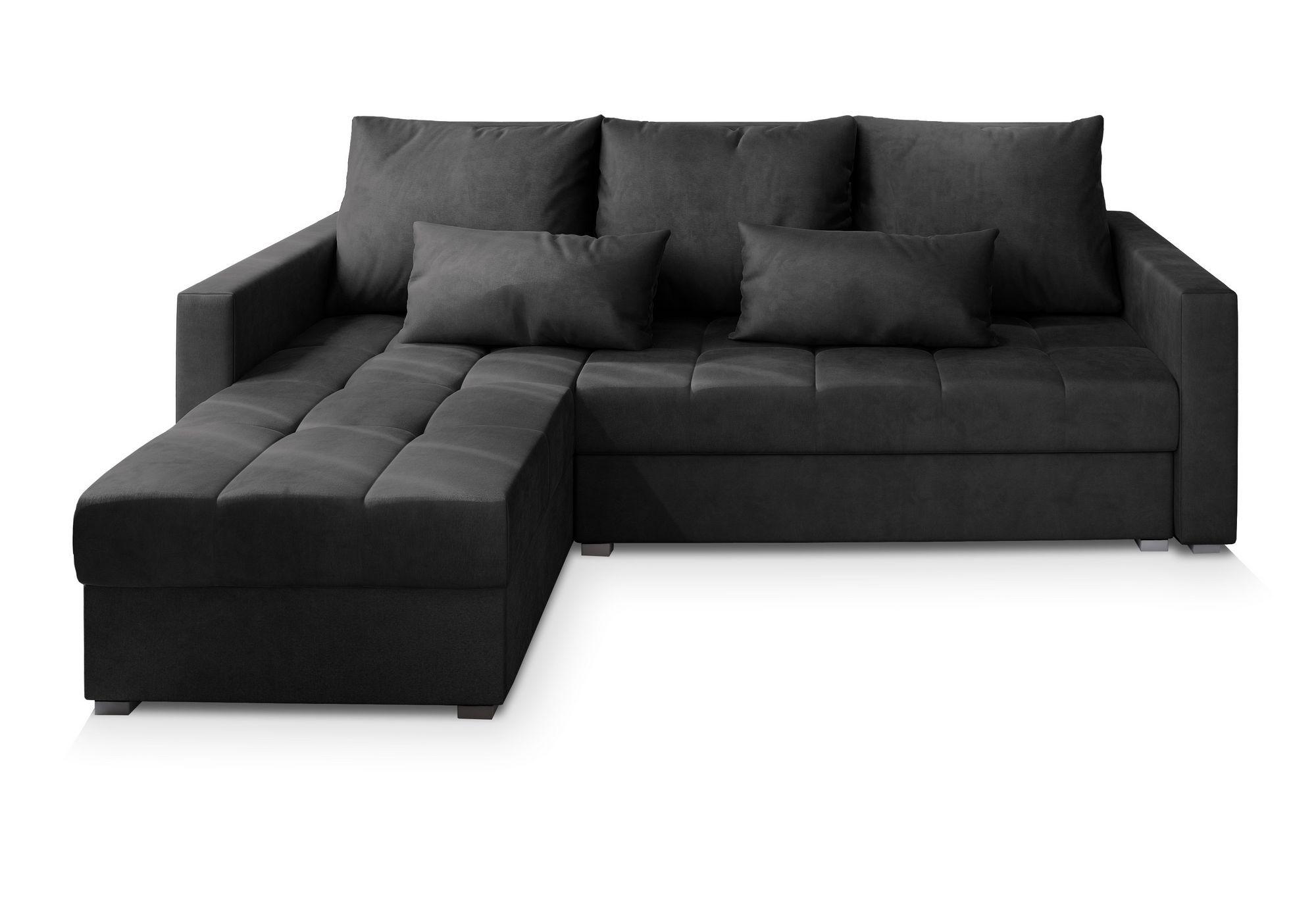 ECKSOFA KOS PIK M Schwarz Velours-Stoff mit Schlaffunktion - Schwarz/Grau, Holz/Kunststoff (220/140cm) - MASSENO
