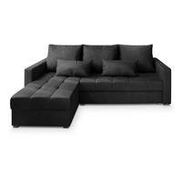 ECKSOFA KOS PIK M Schwarz Velours-Stoff mit Schlaffunktion - Schwarz/Grau, Holz/Kunststoff (220/140cm) - MASSENO