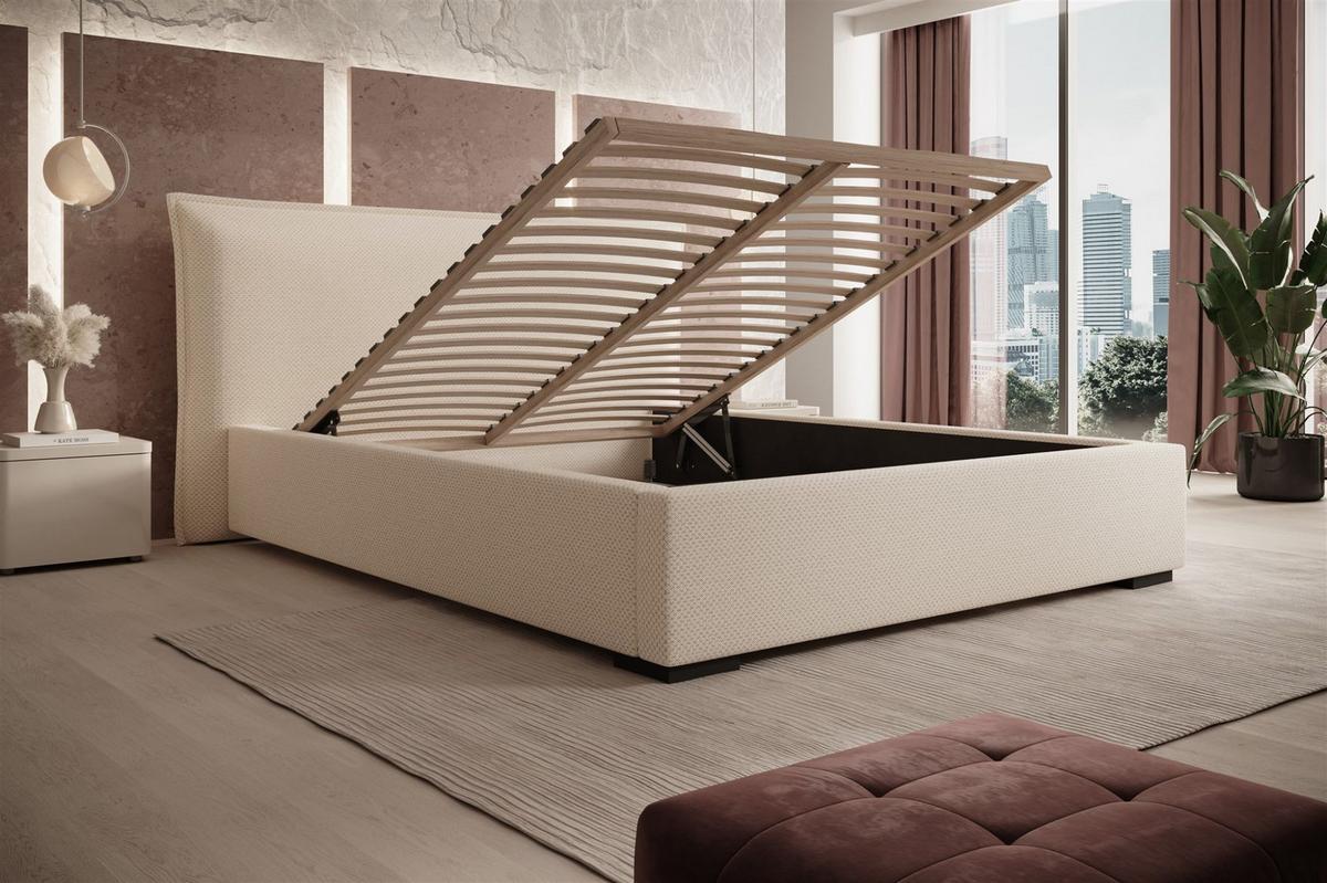 POLSTERBETT Amada Komplettset In Pop - Beige, Holzwerkstoff/Textil (140/200cm) - Fun Möbel