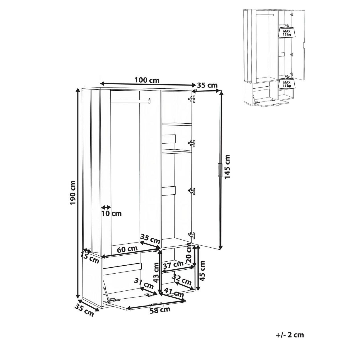 KLEIDERSCHRANK Hellbraun Quesnel - Hellbraun/Braun, Holzwerkstoff (100/190/35cm) - Beliani