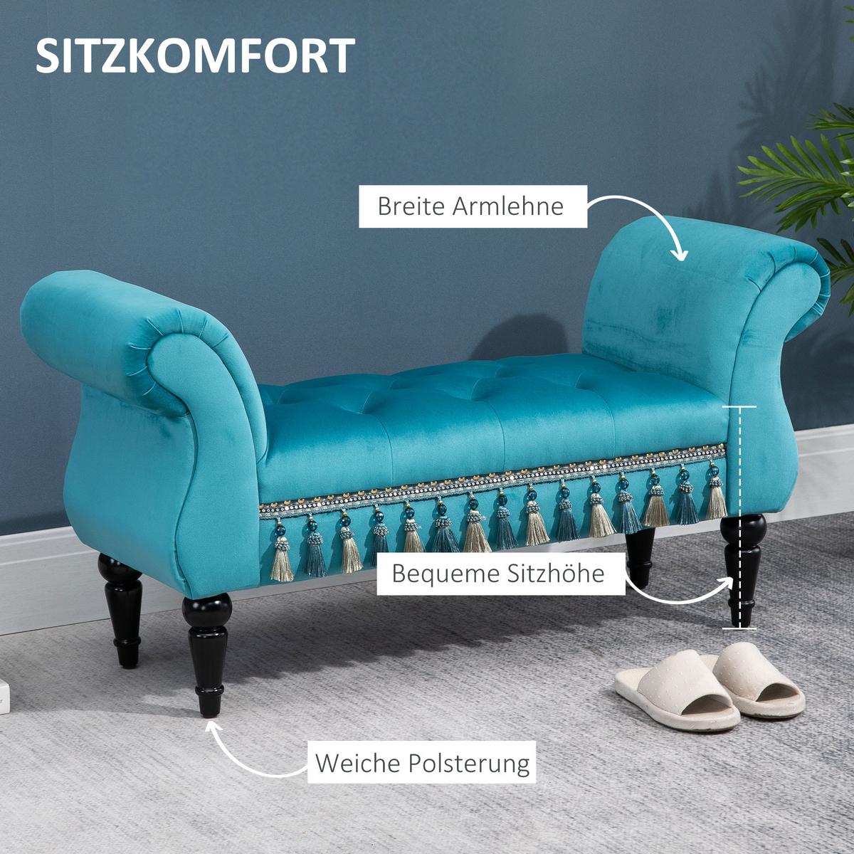 POLSTERBANK, Polyester, Kautschu,k Schaumstoff, Blau, 117 x 40 x 58 cm - Blau, Kunststoff (40/58/117cm) - HOMCOM