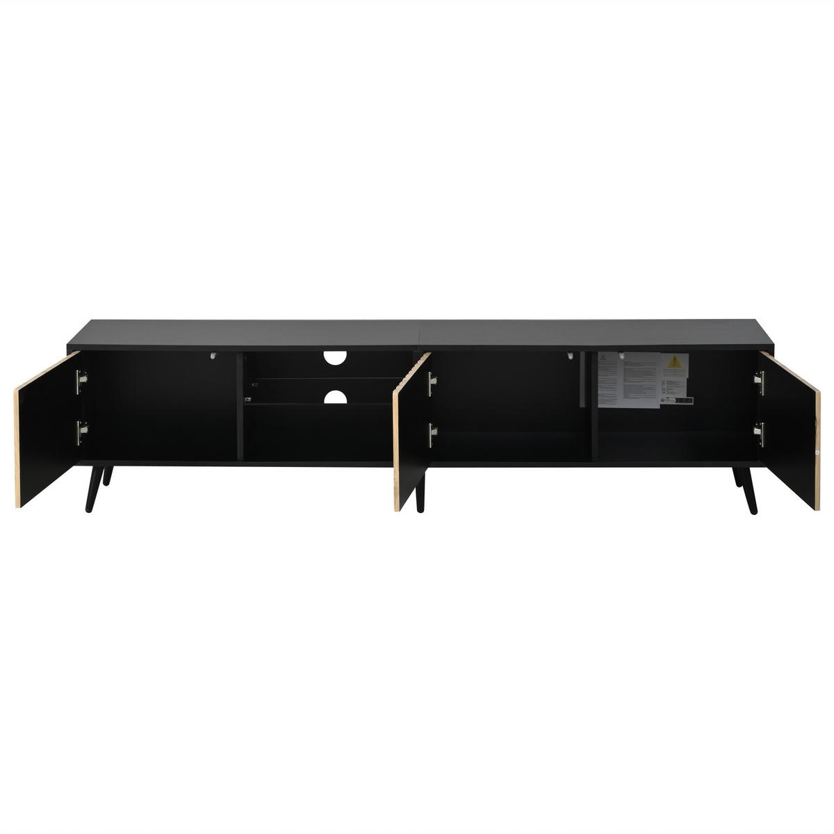 TV-LOWBOARD für 75-zoll tv, holzoptik & schwarz, led-beleuchtung mit app-steuerung - Naturfarben, Holzwerkstoff (175/43.5/31cm) - Urban Meuble