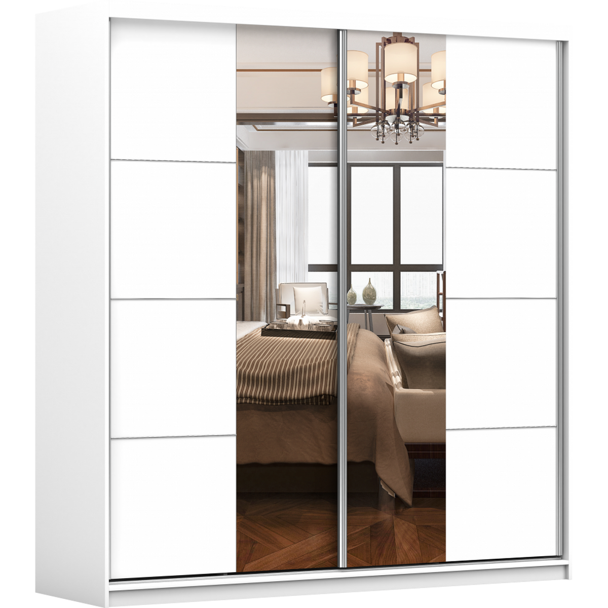 SCHWEBETÜRENSCHRANK 203/218/61 cm 2-türig Pola 38 Weiß,Weiß - Alufarben/Weiß, Glas/Holzwerkstoff (203/218/61cm) - imoebel24