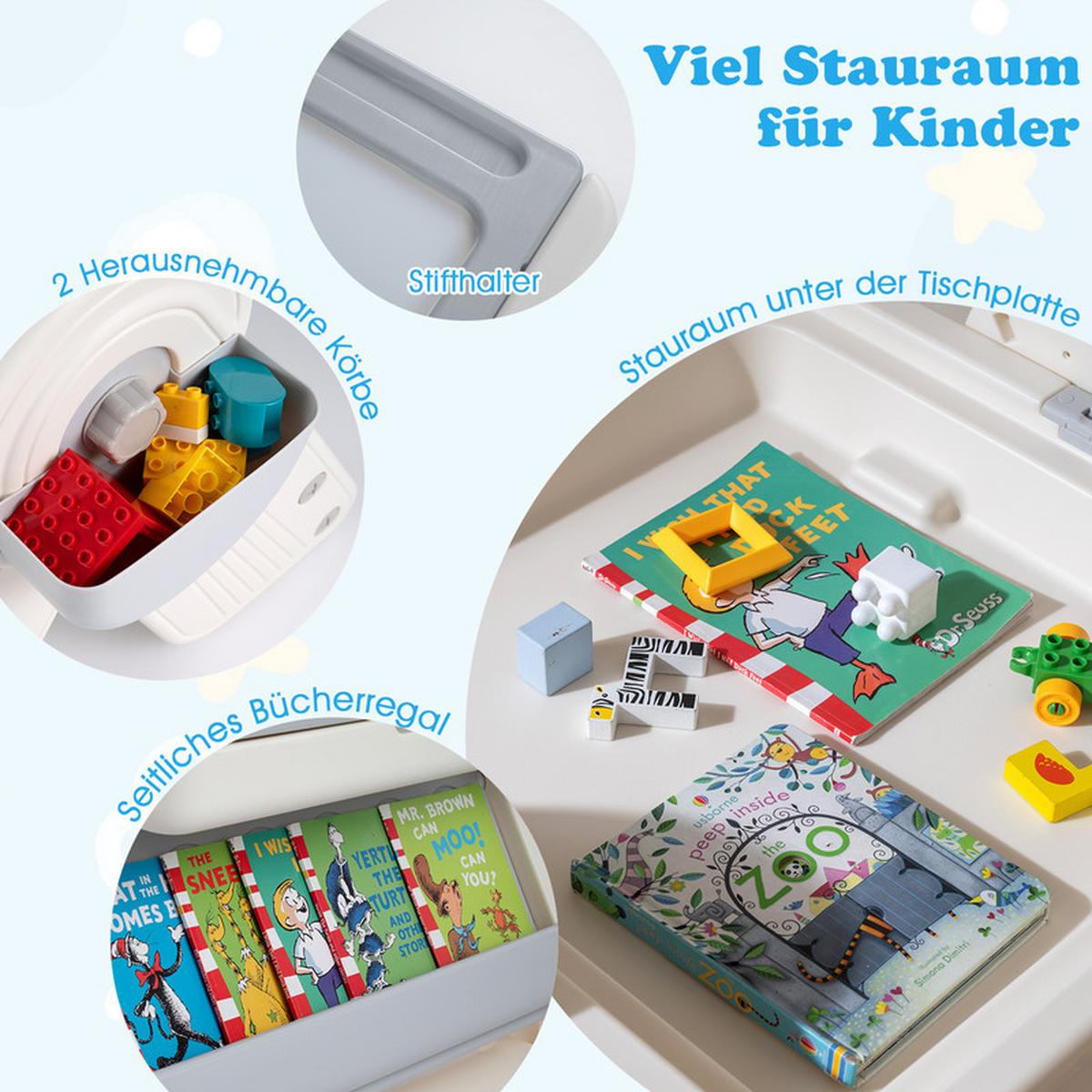 KINDERTISCH mit stuhl grau(2-tlg) - Grau, Kunststoff (82/58/67cm) - COSTWAY