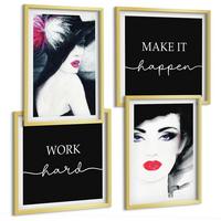 BILDER SET 4er Set - 50x50 cm & 40x60 cm Goldrahmen - Porträts von Frauen mit Lippen - Goldfarben, Kunststoff (50/50cm) - TULUP