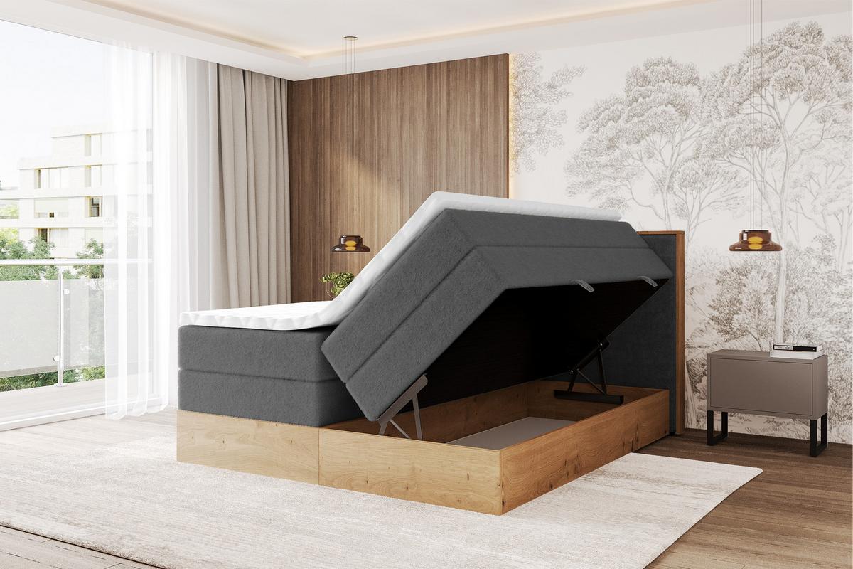 BOXSPRINGBETT LOLLI9 -KING 120x200 - H3/H4 Dunkelgrau - Graphitfarben, Holzwerkstoff (120/200cm) - ALTDECOR