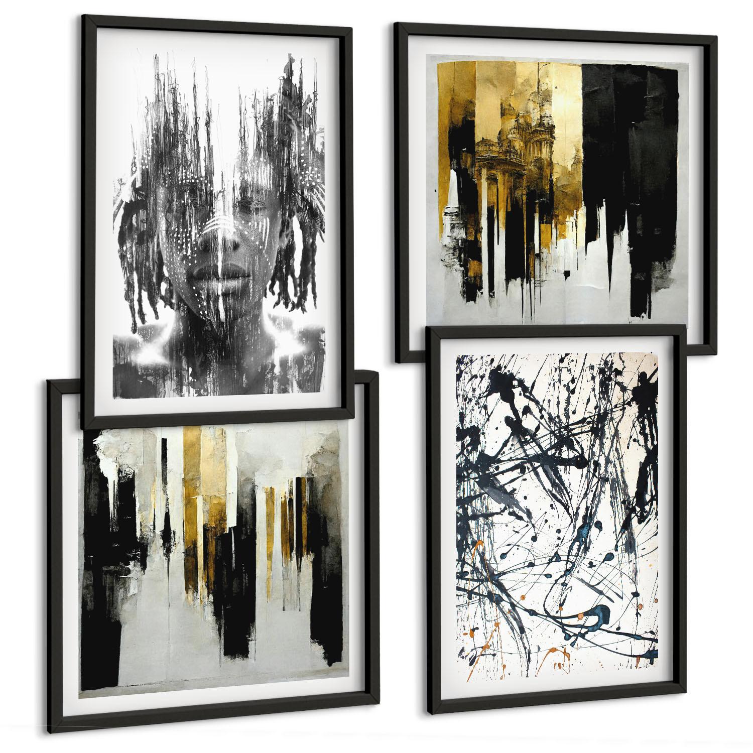 BILDER SET 4er Set - 50x50 cm & 40x60 cm Schwarzer Rahmen - Kontrastierende abstrakte Porträts - Schwarz, Kunststoff (50/50cm) - TULUP