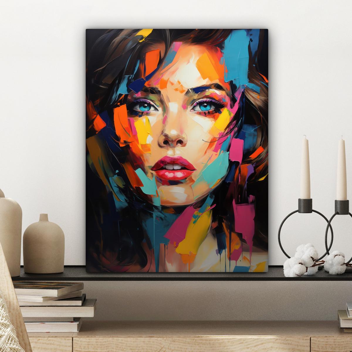 LEINWANDBILD Frau - Porträt - Farbenfroh - Kunst Room Decor 30x40 cm - Multicolor, Textil (30/40cm) - MuchoWow