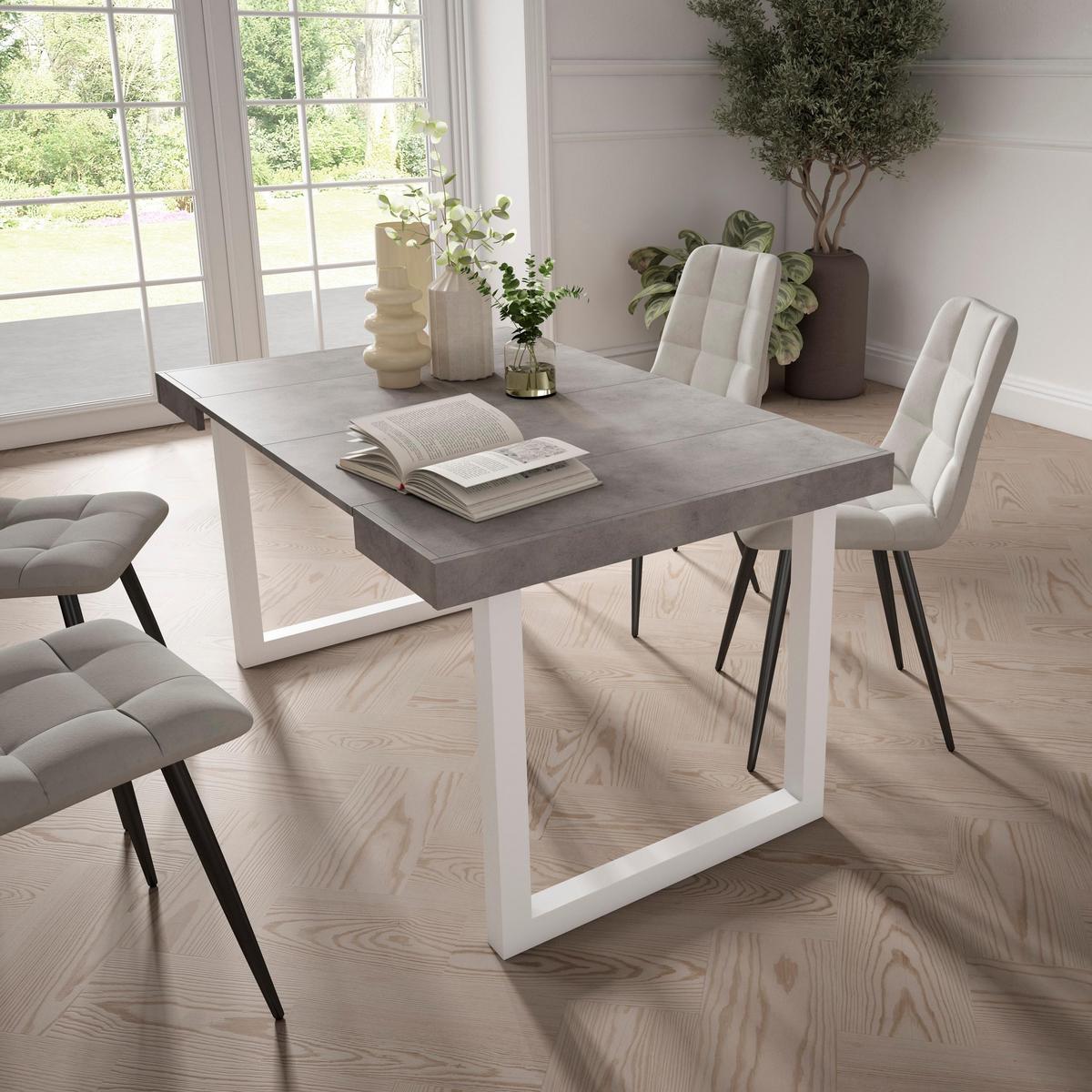 KONSOLENTISCH ausziehbar 58 bis 140cm, für 6 Gäste, zementgrau, 90/58/73cm - Grau, Holzwerkstoff (90/140/73cm) - Skraut Home