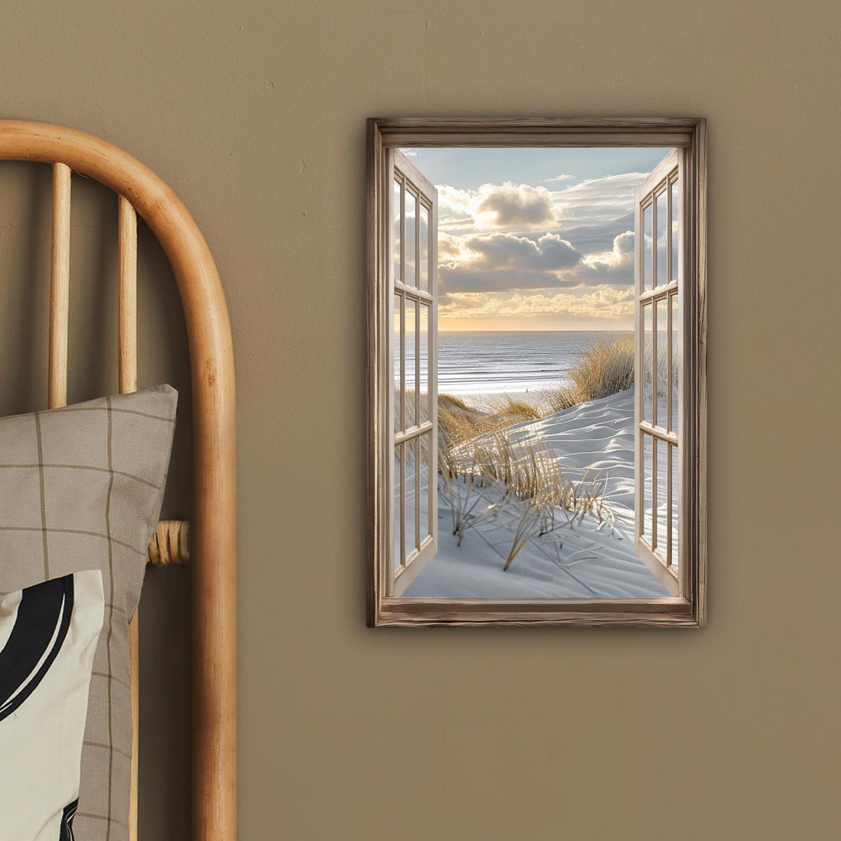 LEINWANDBILD Ausblick - Strand - Dünen - Meer - Natur Deko Wohnzimmer 20x30 cm - Sandfarben, Textil (20/30cm) - MuchoWow