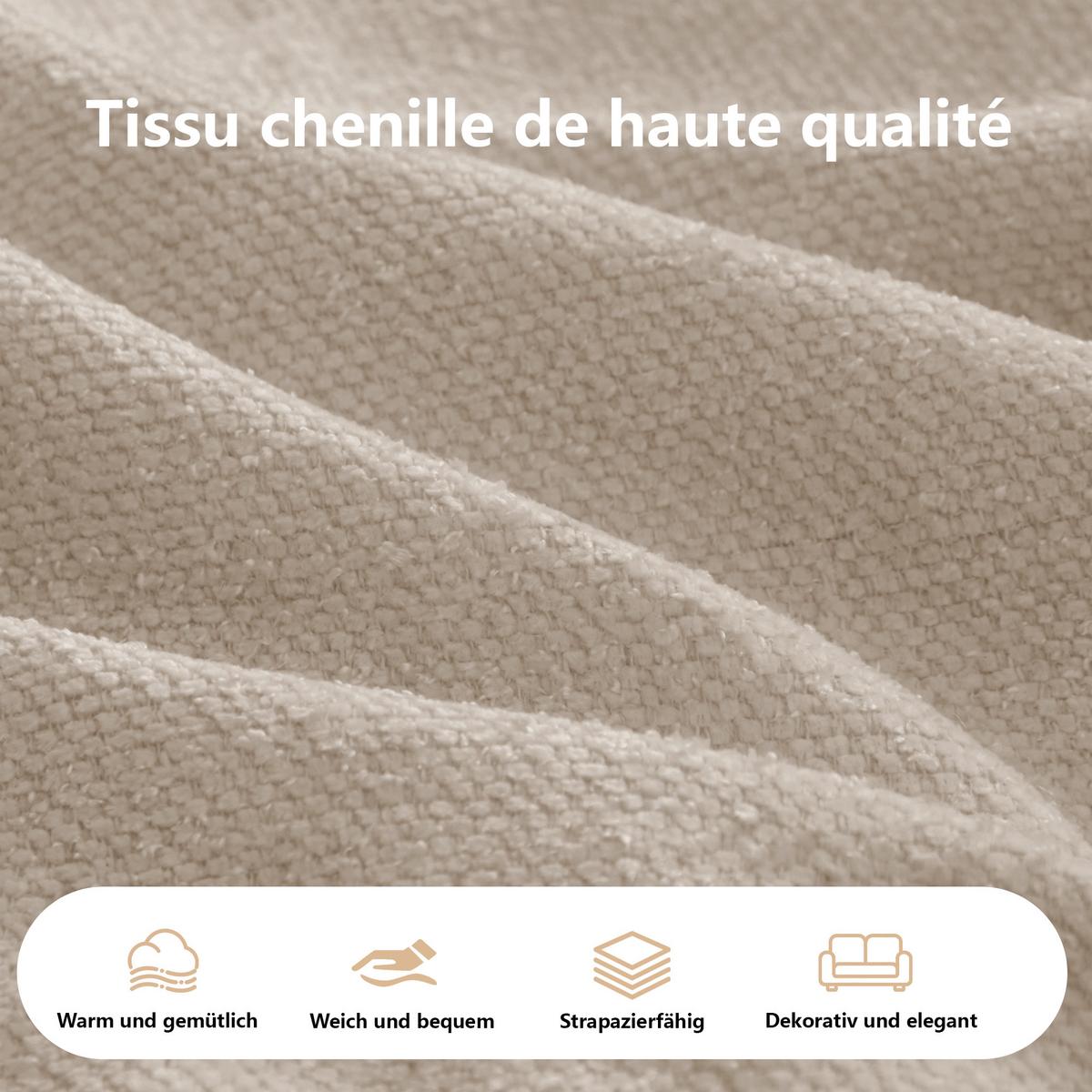 ECKSOFA chenille mit extra tiefer chaiselongue & rahmenlosem design - Hellbraun, Textil (252/164cm) - Urban Meuble