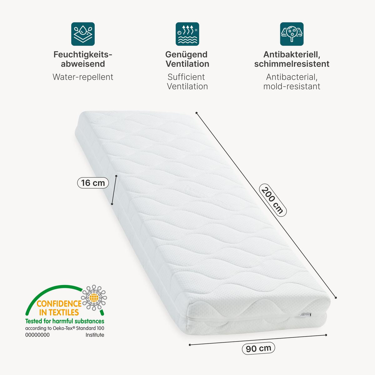 KALTSCHAUMMATRATZE - Weiß, Textil (90/200cm) - [neu.haus]