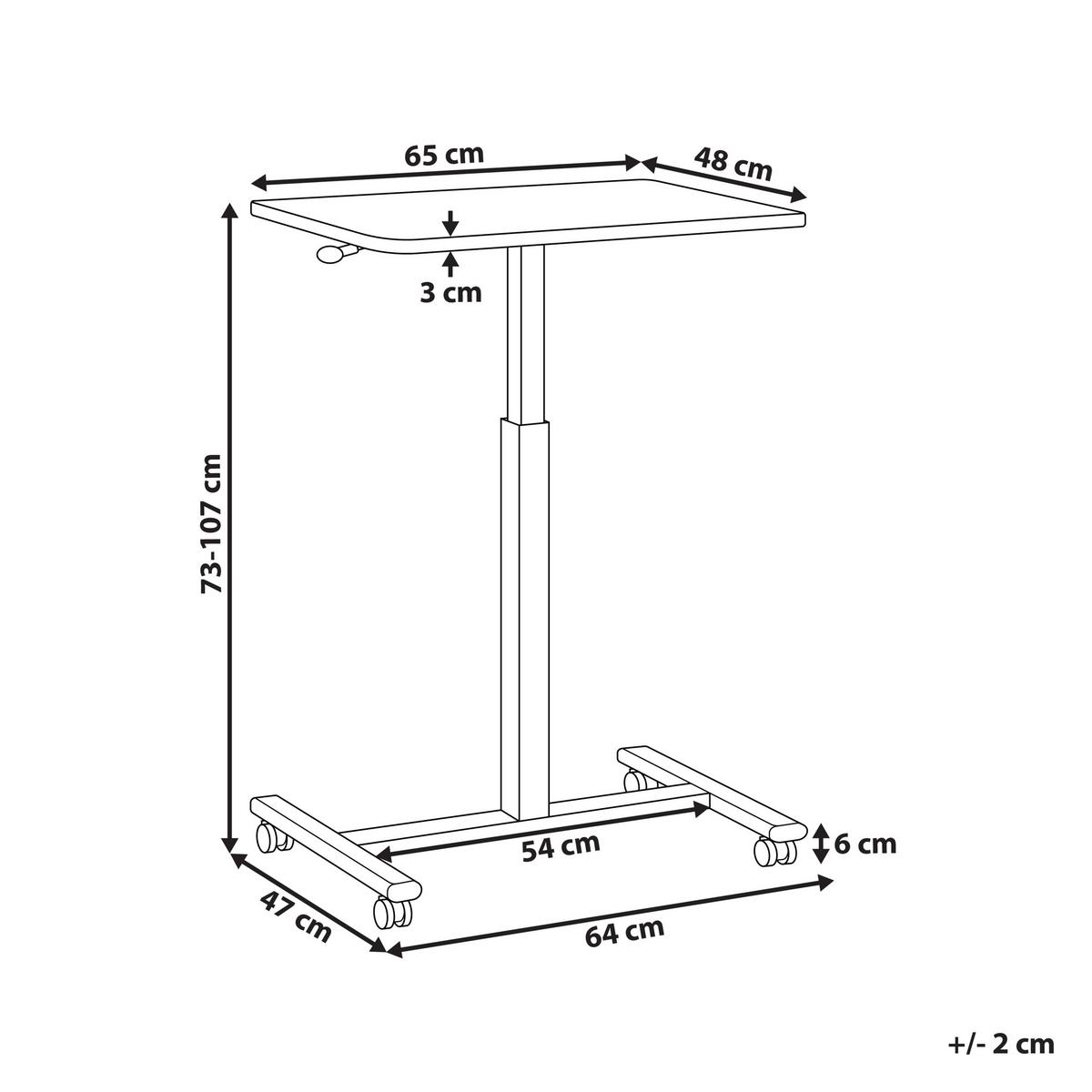 LAPTOPTISCH manuell höhenverstellbar 65/48 cm mit Rädern Dunkelbraun Academia - Schwarz/Braun, Holzwerkstoff/Metall (48/65/73cm) - Beliani
