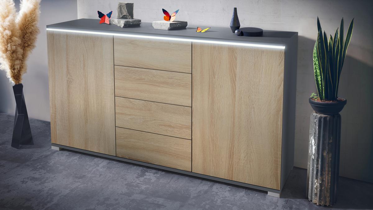 SIDEBOARD Faro Eiche sägerau - Hellbraun, Holzwerkstoff (138.5/75.5/35cm) - Vladon