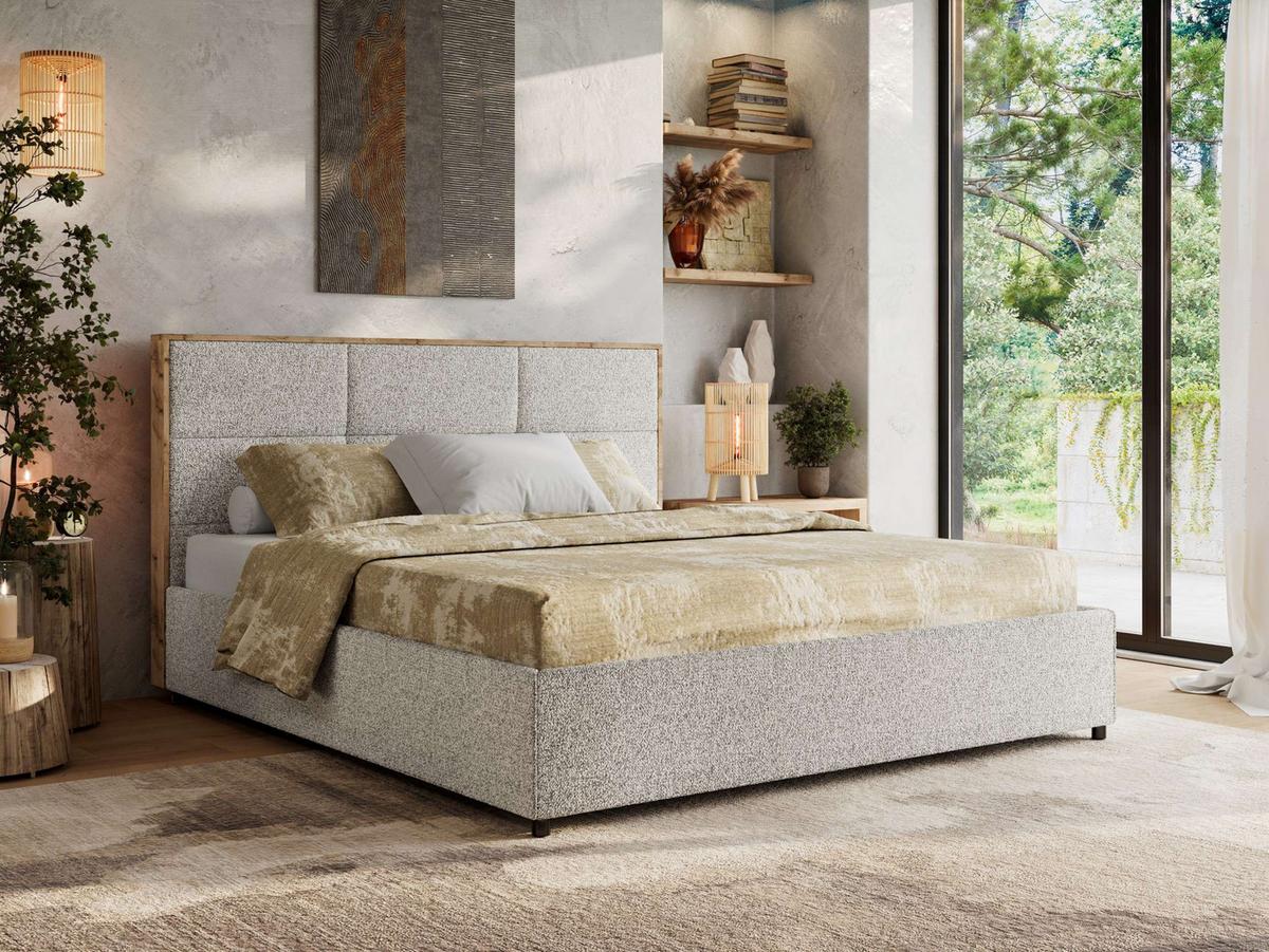 POLSTERBETT LERIO CLASSIC 140/200 - Hellgrau Strukture - Schaum-Matratze - Hellgrau, Textil (140/200cm) - MKS