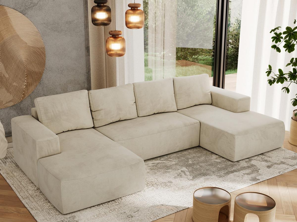 WOHNLANDSCHAFT TRENTINO U Beige Velvet - Beige/Schwarz, Kunststoff/Textil (334/91/163cm) - MKS