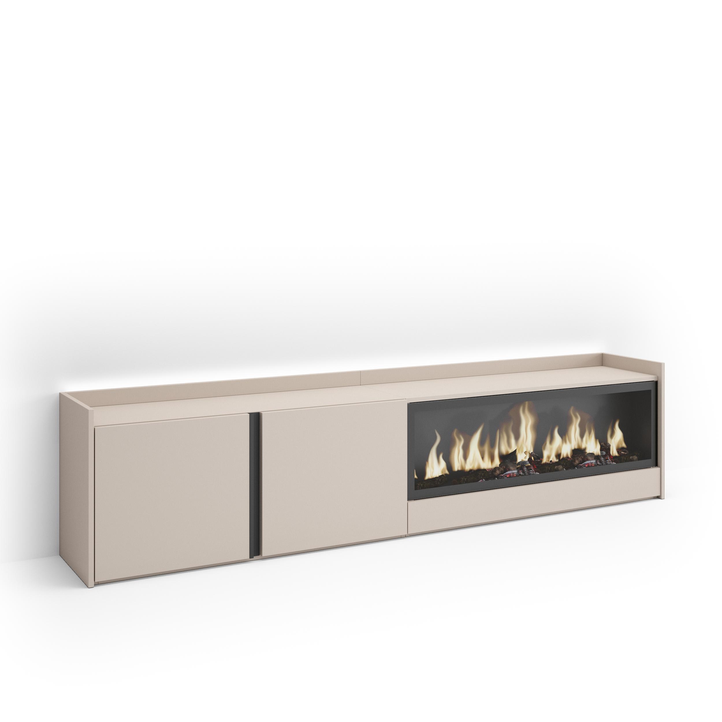 LOWBOARD, Beige, 212/35/50cm, Kamin mit Feuereffekt XXL - Beige, Holzwerkstoff (212/50/35cm) - Skraut Home