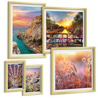 BILDER SET 5er Set - 50x50 cm & 20x30 cm & 40x60 cm Goldrahmen - Sonnenuntergänge am Meer - Goldfarben, Kunststoff (40/60cm) - TULUP