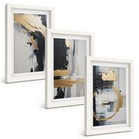 BILDER SET 3er Set - 20x30 cm Weißer Rahmen - Abstrakte Schwarz-Weiß-Malerei - Weiß, Kunststoff (20/30cm) - TULUP