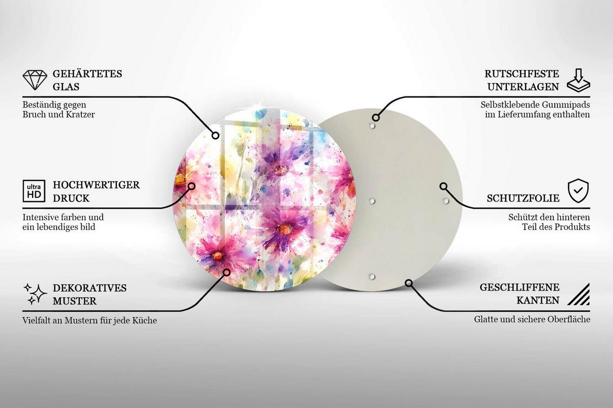 GLASPLATTE Ø 40 cm Gemalte Blumen - Multicolor, Glas (40/40cm) - Wallfluent