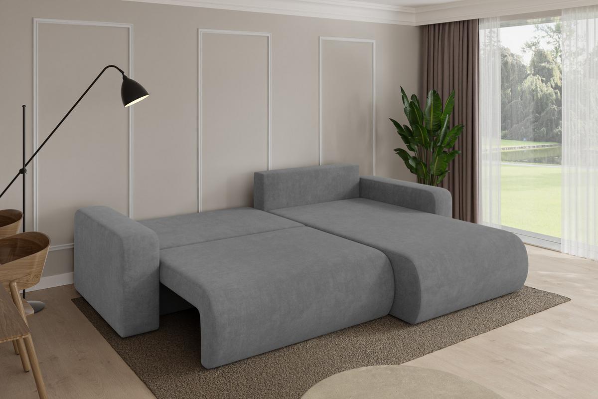 ECKSOFA mit Schlaffunktion Ottomane Rechts BERY-L 276x193x88 Grau Velours - Taupe/Schwarz, Holzwerkstoff/Kunststoff (276/193cm) - ALTDECOR