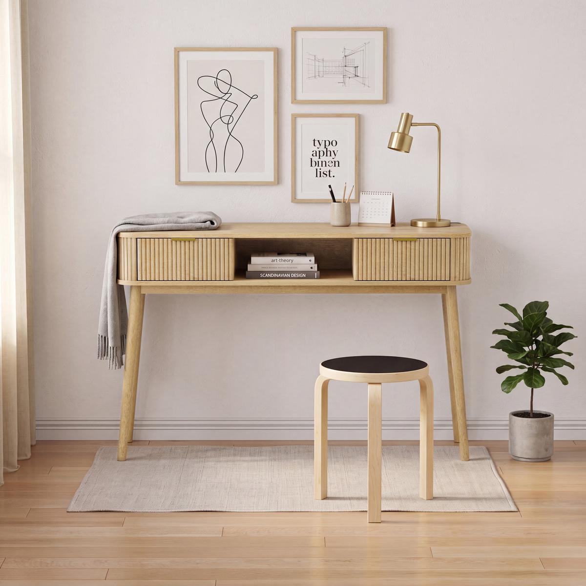 SCHREIBTISCH Mid-Century Eichenoptik mit 2 Schubladen & offenem Fach - Eichefarben, Holzwerkstoff (35/120/77.6cm) - Urban Meuble