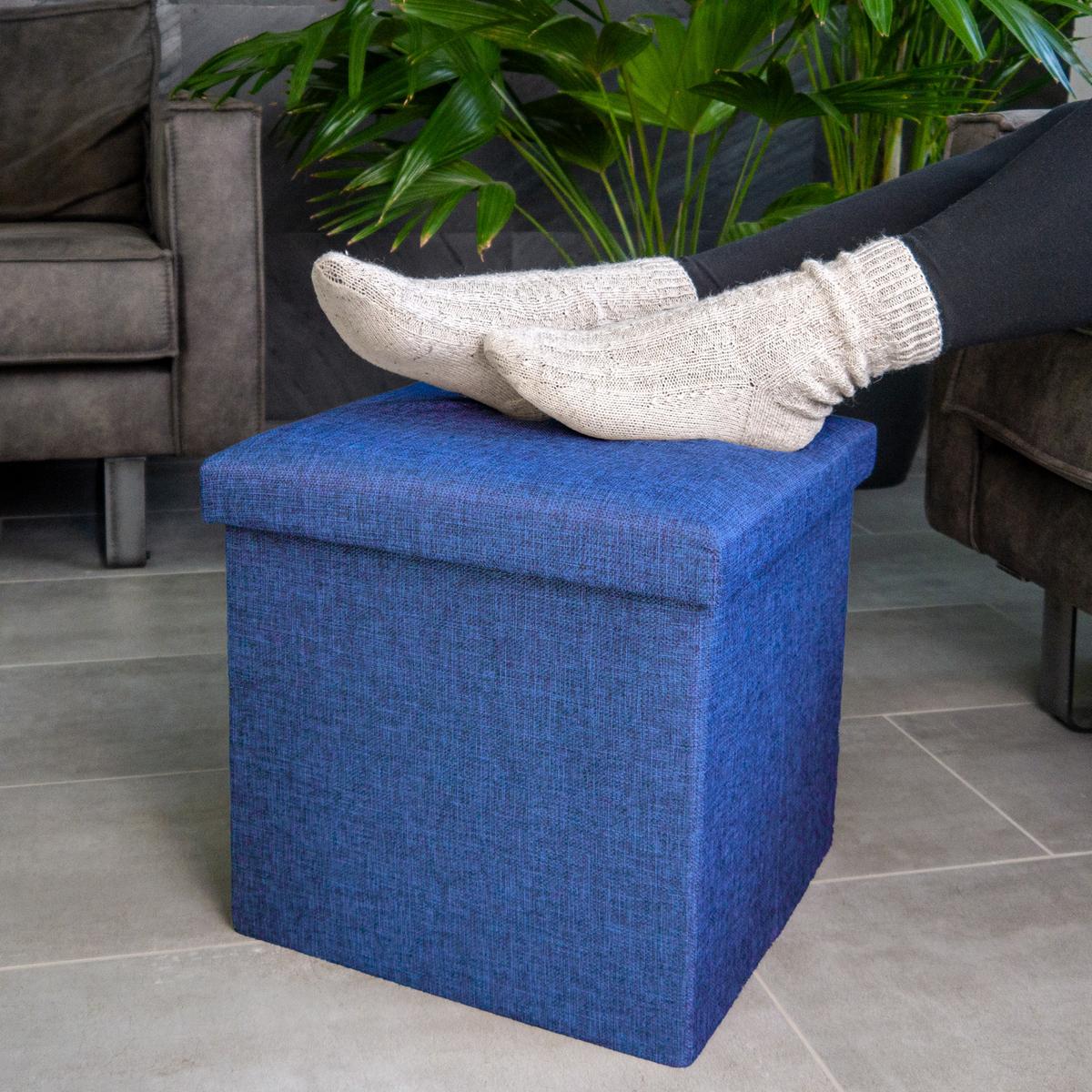 SITZHOCKER mit Stauraum 30/30/30 cm (Blau) - Blau, Textil (38/38/38cm) - Intirilife