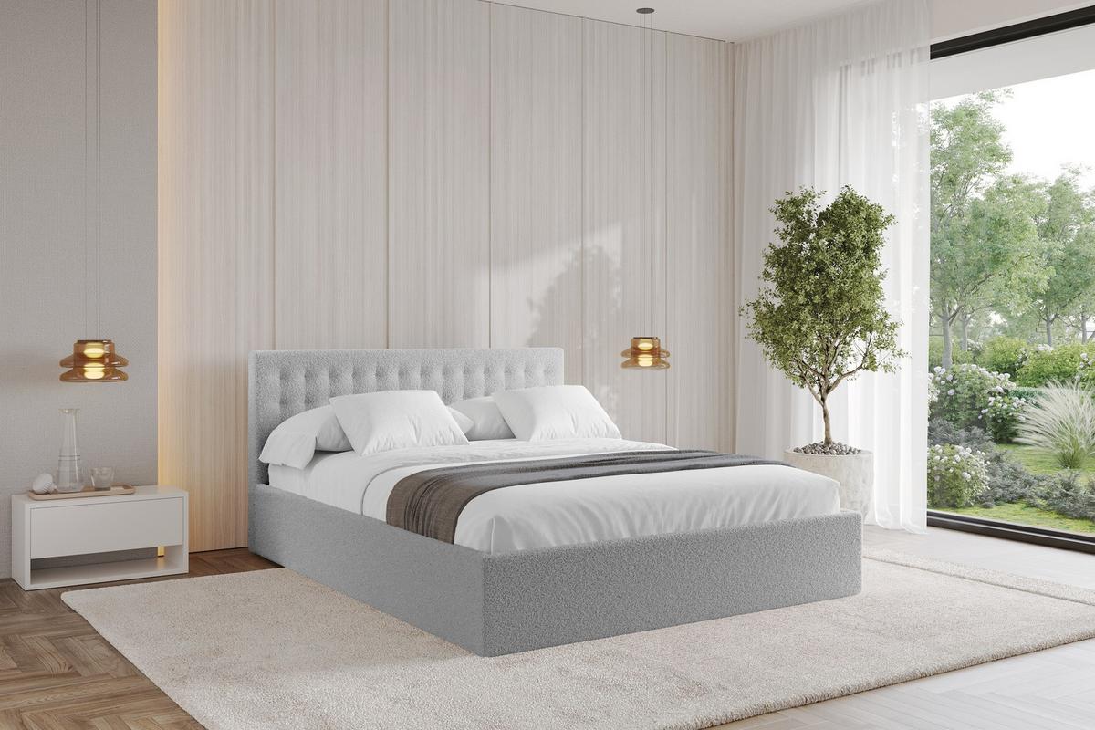 POLSTERBETT mit Bettkasten und Lattenrost, Boxbett ohne Matratze - PARI 160x200 Hellgrau - Silberfarben, Holzwerkstoff/Textil (160/200cm) - ALTDECOR