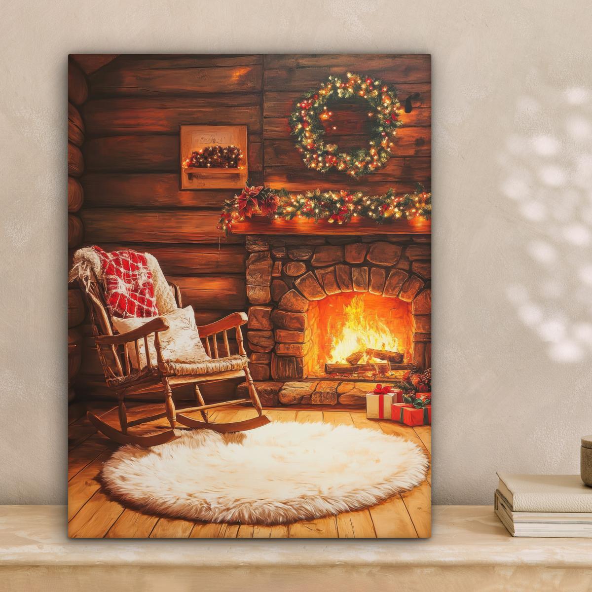 LEINWANDBILD Winter - Weihnachten - Zuhause - Kamin Room Decor 30x40 cm - Bernsteinfarben, Textil (30/40cm) - MuchoWow