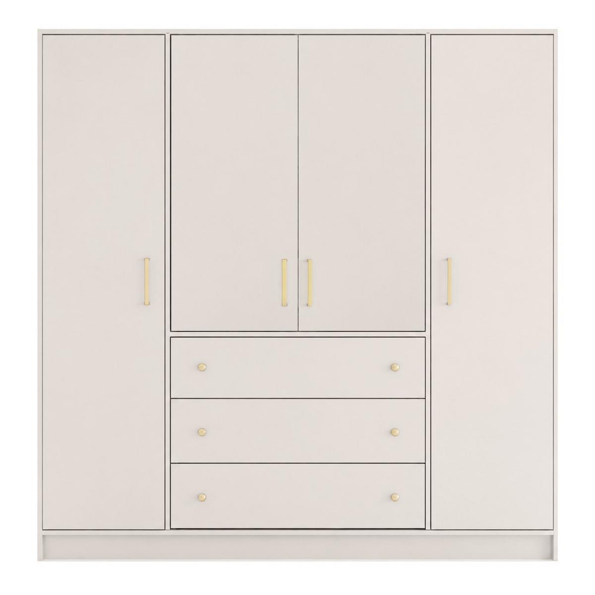 DREHTÜRENSCHRANK Rilo mit 4 Türen und 3 Schubladen, 200 cm, Kaschmir - Kaschmir/Goldfarben, Holzwerkstoff (196/200/58cm) - Beautysofa