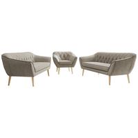 SITZGARNITUR PIRS 3+3+1 - Greige Strukture - Holzbeine - Greige/Buchefarben, Holzwerkstoff/Textil (180/75/74cm) - MKS