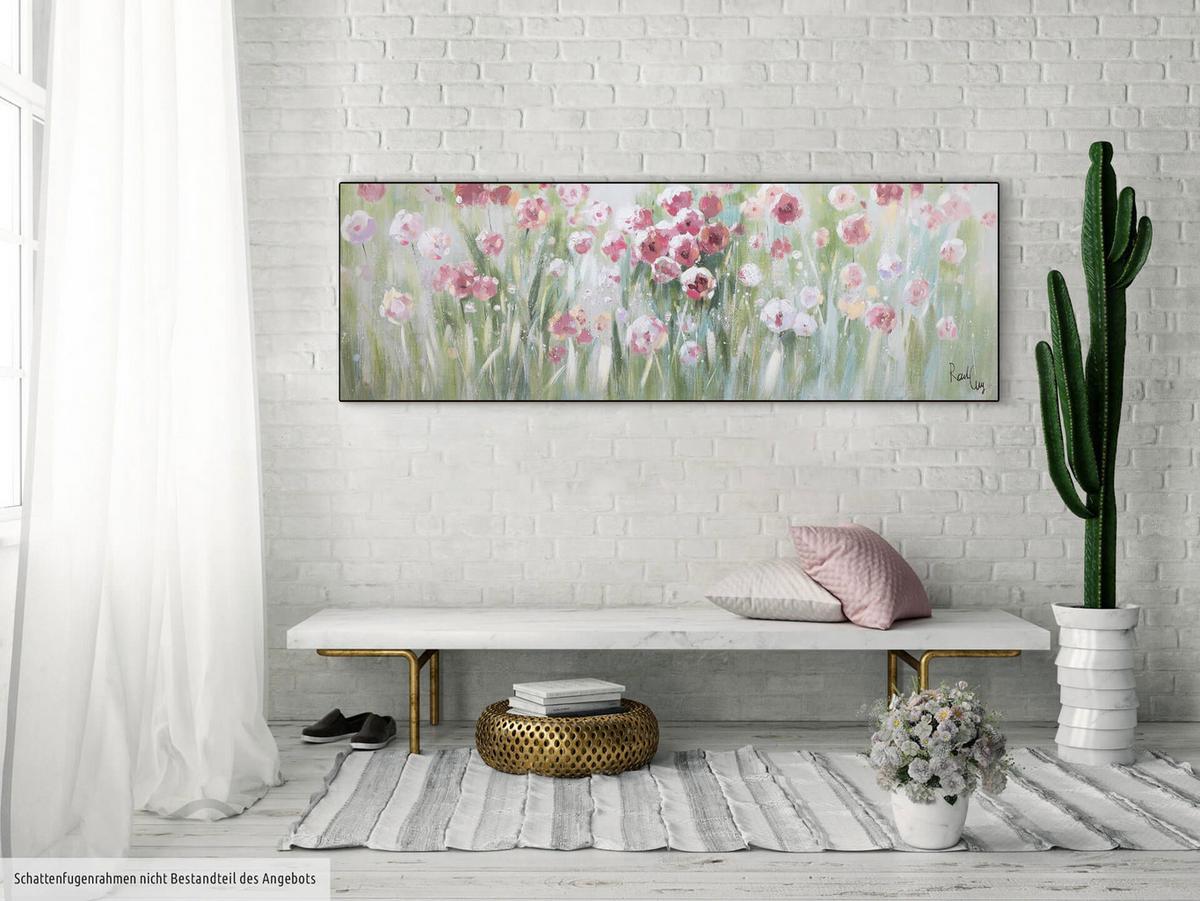 ACRYLBILD HANDGEMALT 150/50 cm - Pink/Grün, Holz/Textil (150/50cm) - KUNSTLOFT