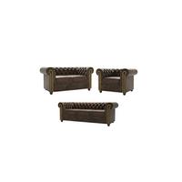 SITZGARNITUR mit Schlaffunktion 3+2+1 Chesterfield Flux Dunkelbraun Microfaser Vintageoptik - Dunkelbraun/Braun, Holz/Textil (203/72/86cm) - S-Style Möbel