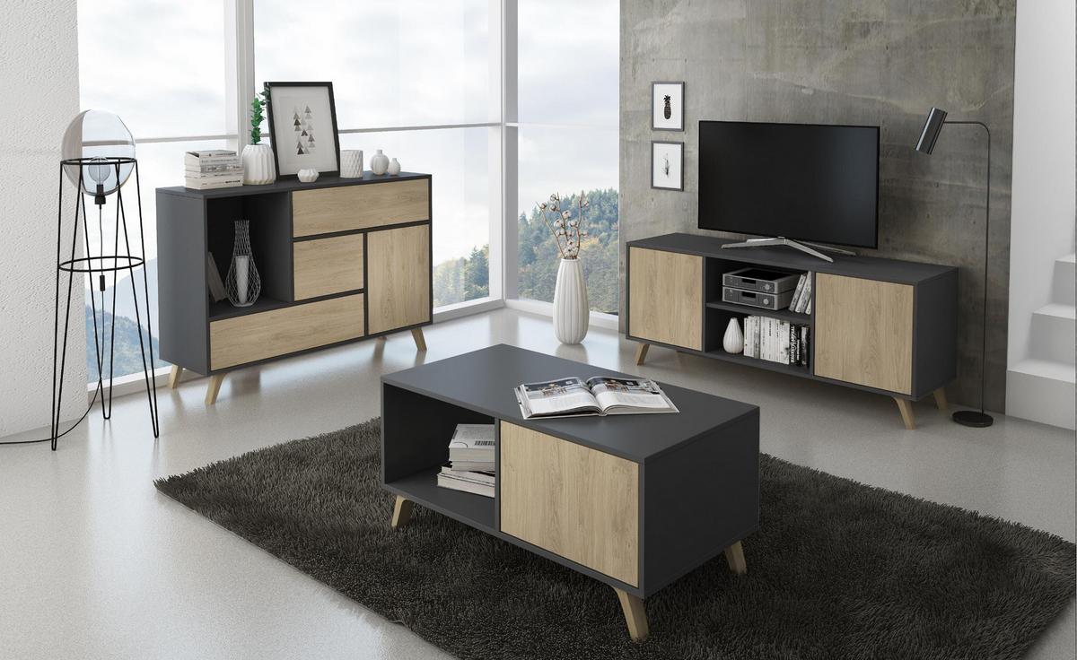 SCHUHREGAL Anthrazitgrau, eiche, 90/26/102cm - Anthrazit, Holzwerkstoff (90/102/26cm) - Skraut Home