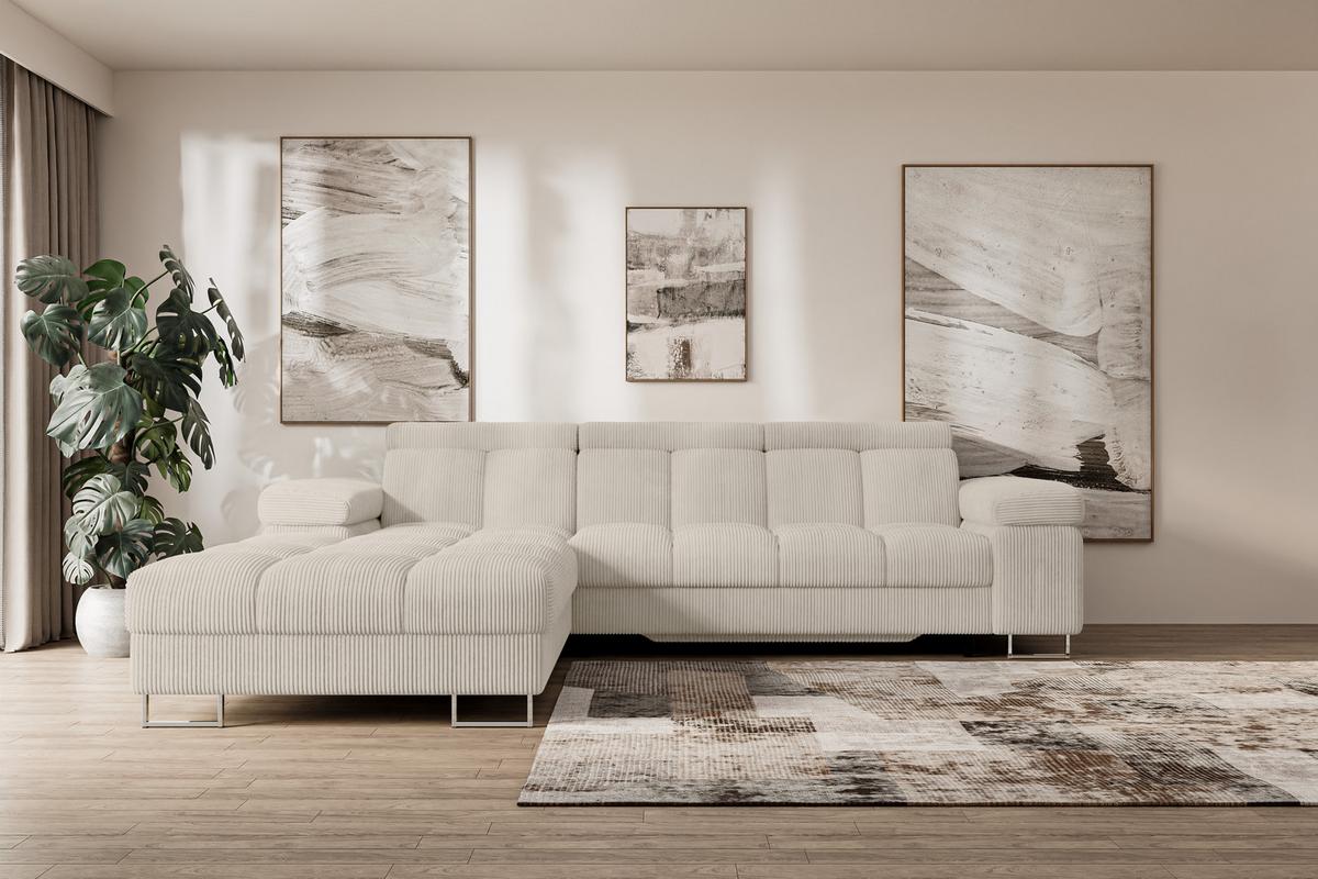 ECKSOFA mit Schlaffunktion Ottomane Links 271x203x79 Beige Cord - Beige, Holzwerkstoff/Textil (271/203cm) - ALTDECOR