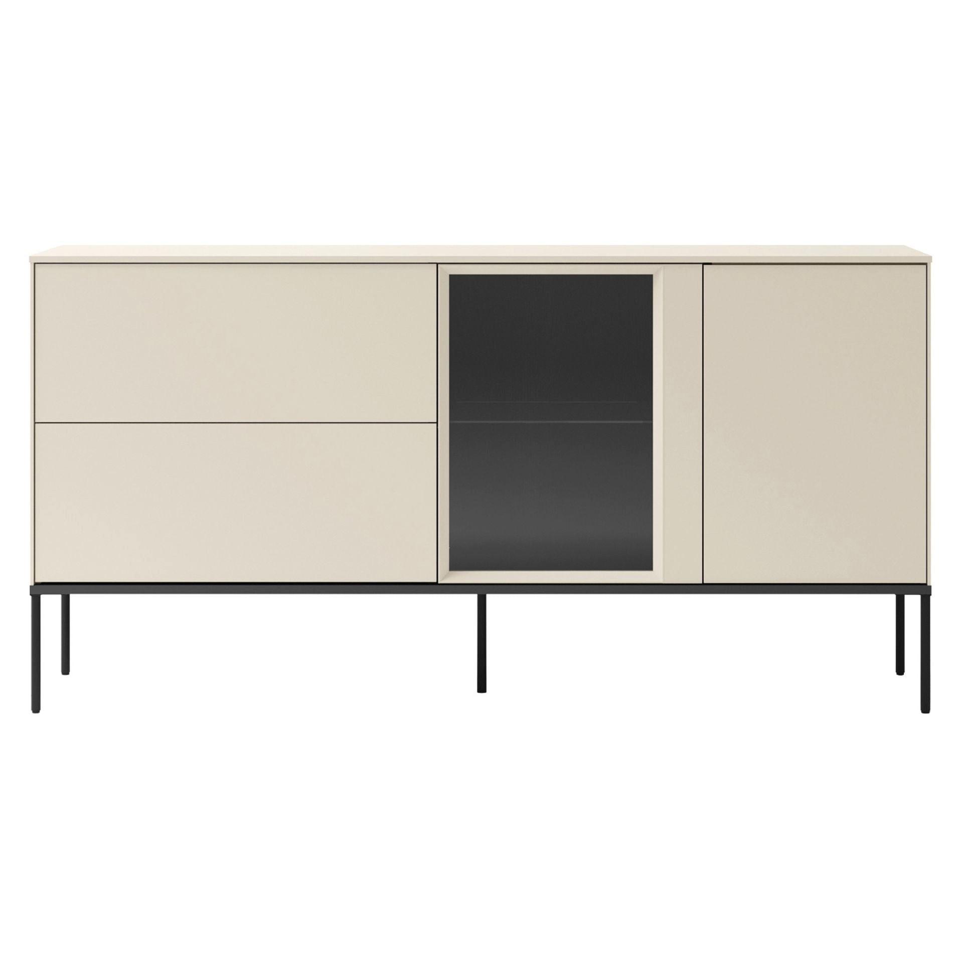 SIDEBOARD Bellezo mit beleuchteter Glasvitrine Creme 196 cm - Creme/Schwarz, Holzwerkstoff/Metall (166/85/41cm) - Selsey