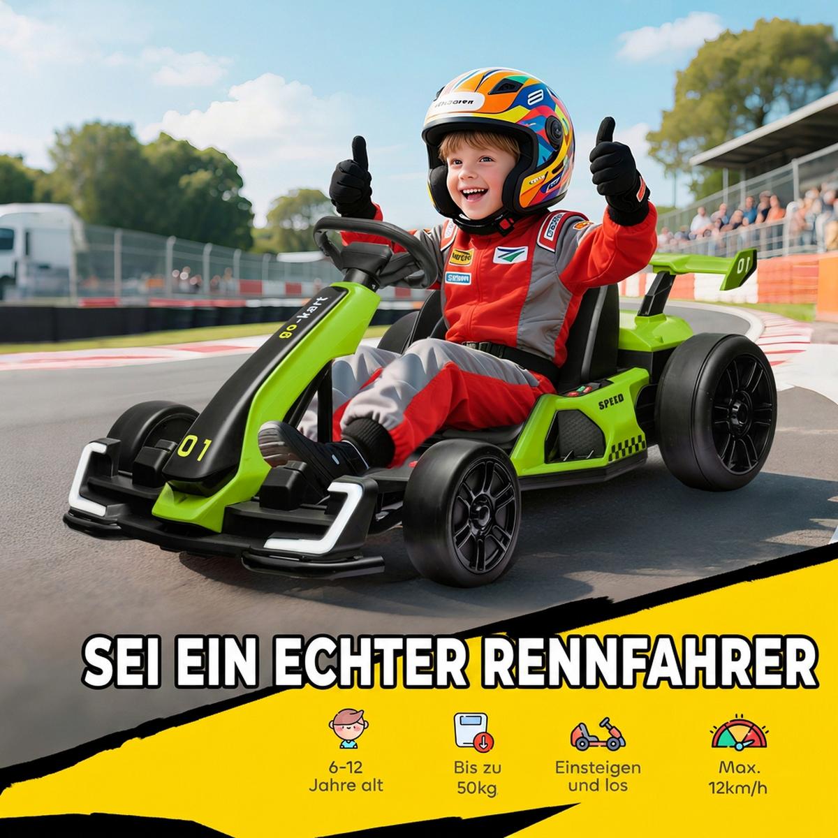 KINDER-DRIFT-KART Kunststoff Metall Grün - Grün, Kunststoff (120/76/53.5cm) - HOMCOM